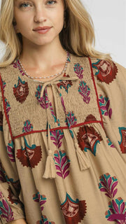 Boho Bouquet Smocked Bib Top