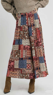 Patchwork Print Wide Leg Pants
