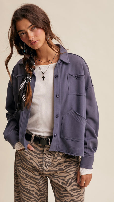 Washed Cotton Knit Utility Jacket