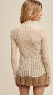 Textured Lace Mock Neck Fitted Top