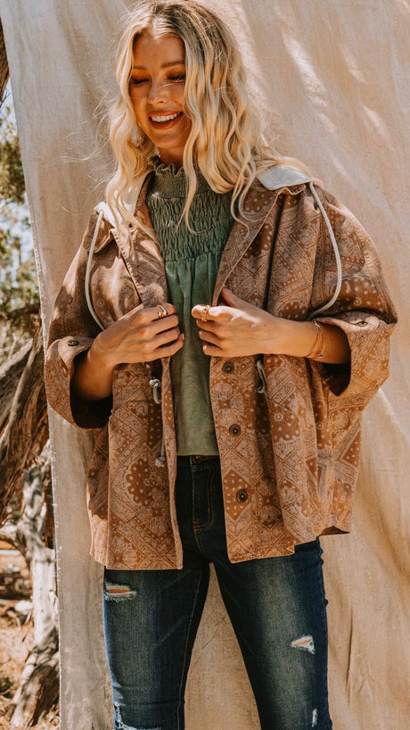Bandana Print Slouch Hooded Jacket