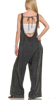 Washed Cotton Gauze Open Tie Back Jumpsuit