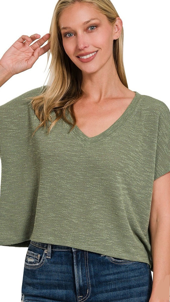 Textured Knit Crop V-Neck Top 2