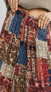 Patchwork Print Wide Leg Pants