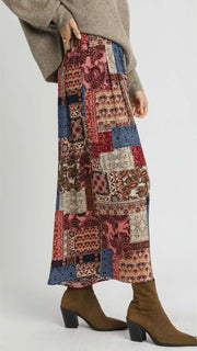 Patchwork Print Wide Leg Pants