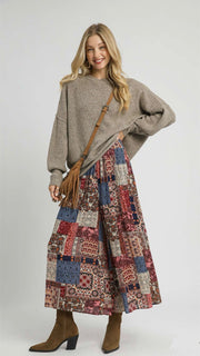 Patchwork Print Wide Leg Pants