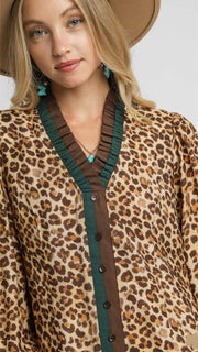 Leopard Drop Waist Ruffle Trim Dress