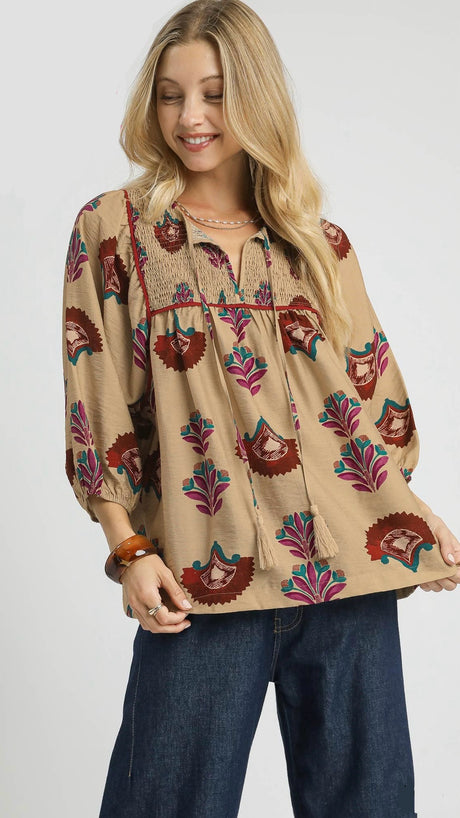 Boho Bouquet Smocked Bib Top