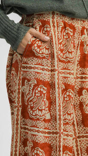 Stamped Print Wide Leg Pants w/Pkts