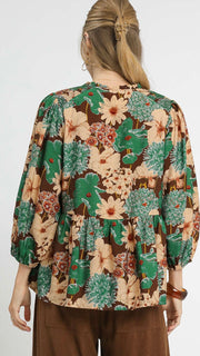 Smocked Shoulder Floral Babydoll Top
