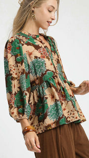 Smocked Shoulder Floral Babydoll Top