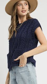 Cable Knit Patch Pkt Sweater Vest