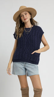 Cable Knit Patch Pkt Sweater Vest