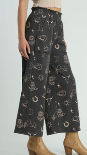Western Print Wide Leg Pants