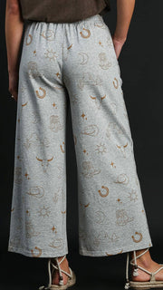 Western Print Wide Leg Pants