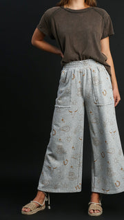 Western Print Wide Leg Pants