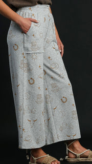 Western Print Wide Leg Pants