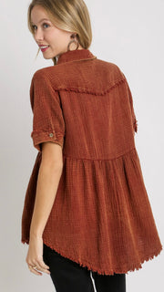 Cotton Gauze Tunic Length Top
