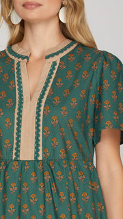 Single Flower Tiered Dress w/Pockets