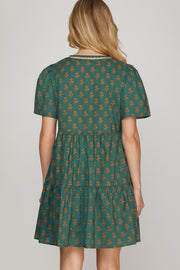 Single Flower Tiered Dress w/Pockets