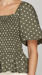Polka Dot Puff Sleeve Smocked Top