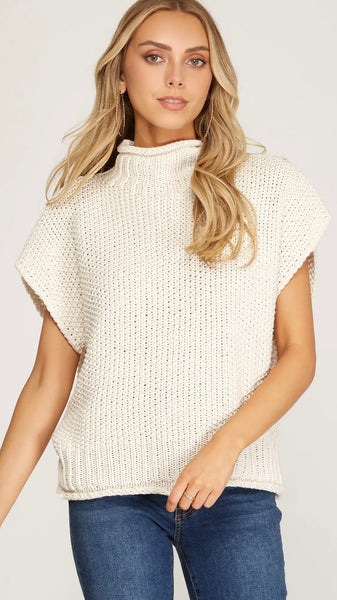 Rolled Edge Mock Neck Sweater Top