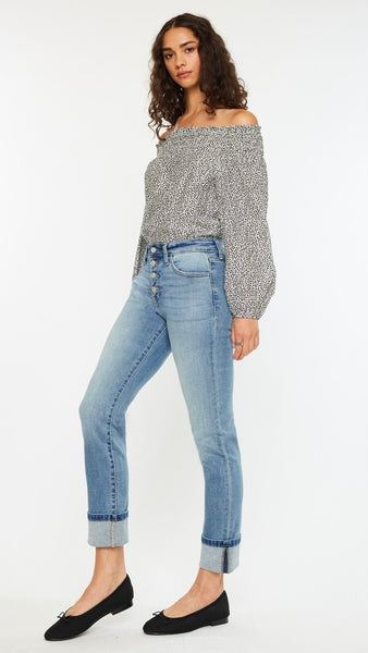 Mid Rise Button Fly Slim St Leg Jean