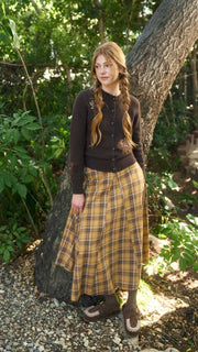 Plaid Gored Maxi Skirt