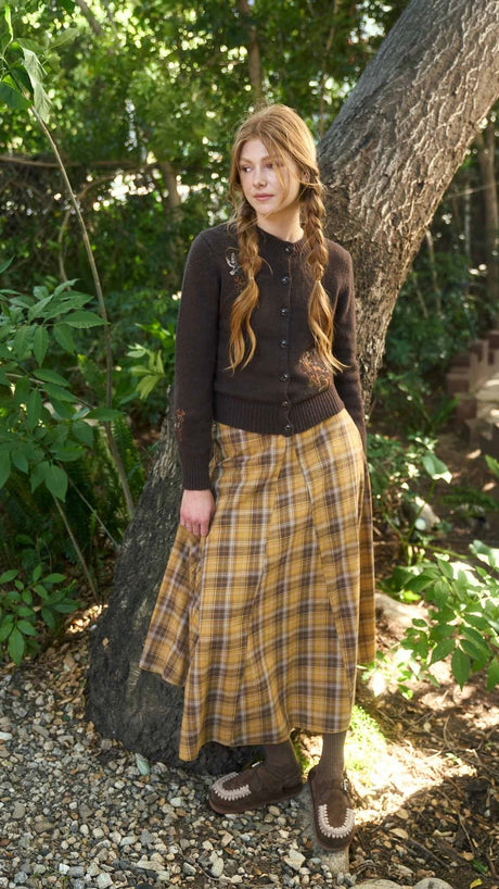Plaid Gored Maxi Skirt