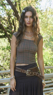 Plaid Double Scoop Crop Tank Top