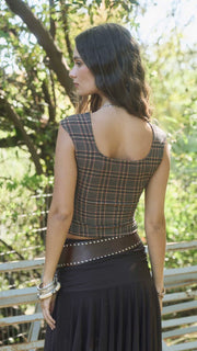 Plaid Double Scoop Crop Tank Top