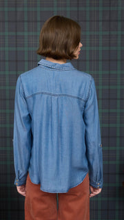 Lt Wt Denim Roll Tab Sleeve Top