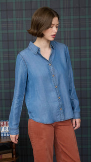 Lt Wt Denim Roll Tab Sleeve Top