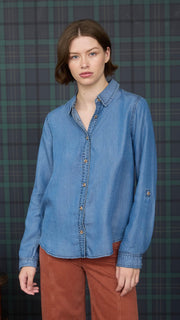 Lt Wt Denim Roll Tab Sleeve Top