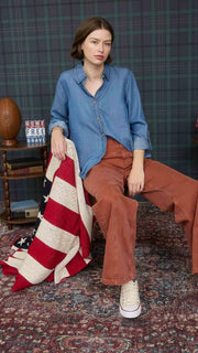 Lt Wt Denim Roll Tab Sleeve Top