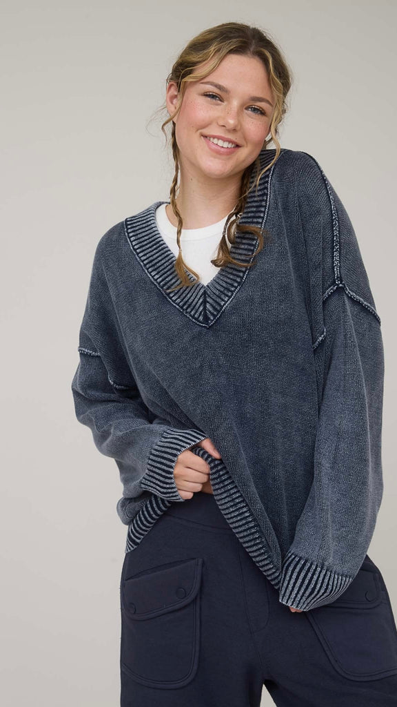 Mineral Wash Slouch Cotton Sweater