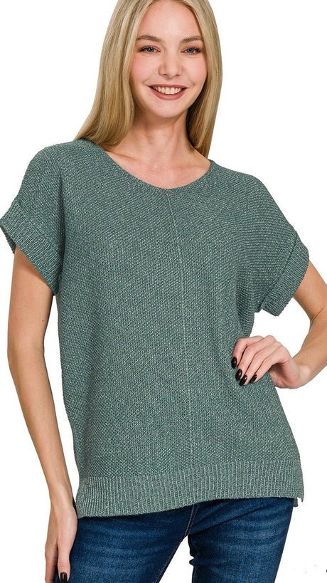 Cuffed Sleeve V-Neck Lt Sweater