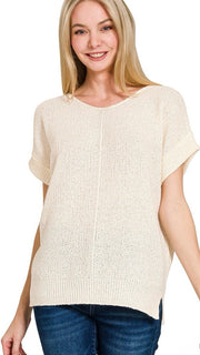 Cuffed Sleeve V-Neck Lt Sweater