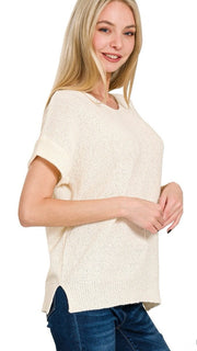 Cuffed Sleeve V-Neck Lt Sweater