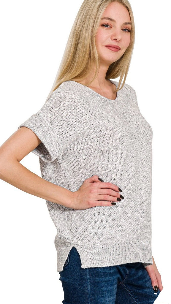 Cuffed Sleeve V-Neck Lt Sweater