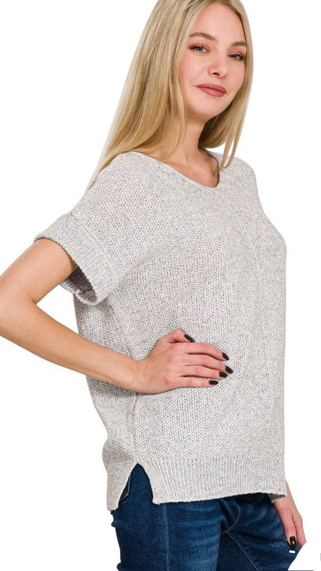 Cuffed Sleeve V-Neck Lt Sweater