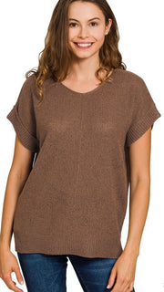 Cuffed Sleeve V-Neck Lt Sweater