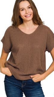 Cuffed Sleeve V-Neck Lt Sweater