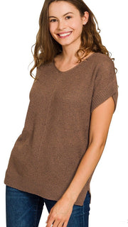Cuffed Sleeve V-Neck Lt Sweater