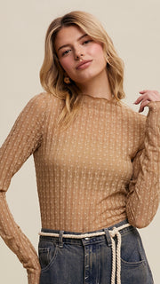 Sheer Lace Mock Neck Layering Top