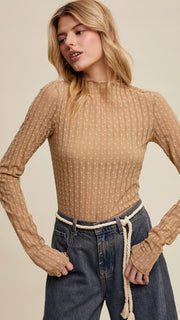 Sheer Lace Mock Neck Layering Top