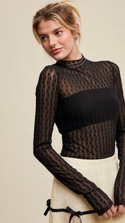 Sheer Lace Mock Neck Layering Top