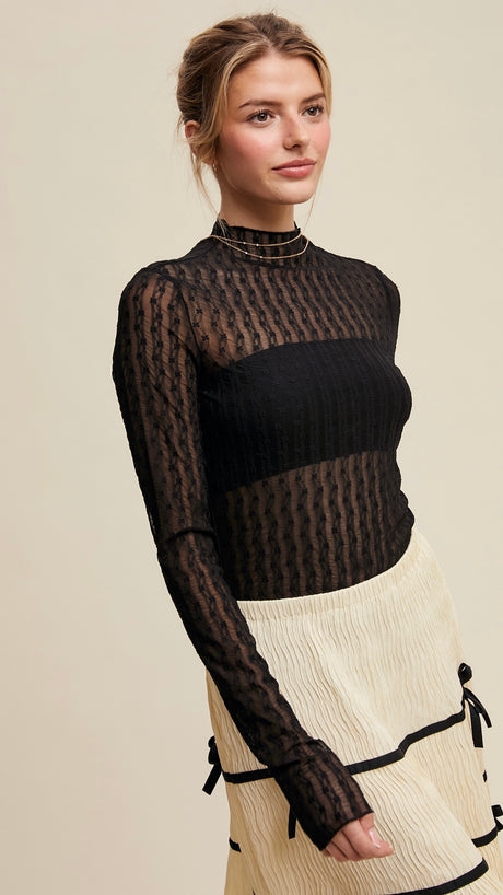 Sheer Lace Mock Neck Layering Top