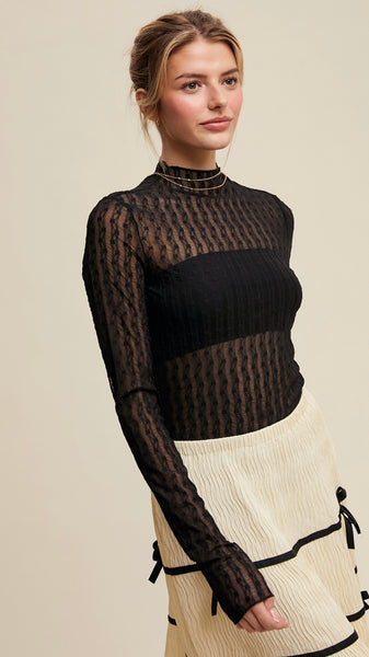 Sheer Lace Mock Neck Layering Top