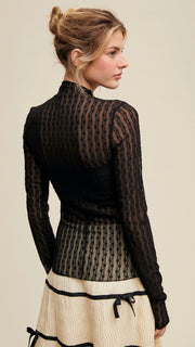 Sheer Lace Mock Neck Layering Top